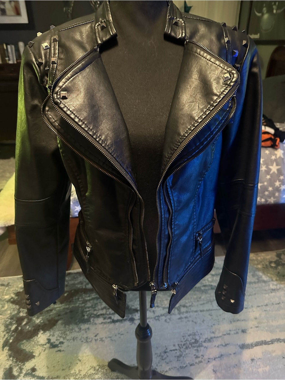 Women's Black Faux Leather Studded Moto Jacket